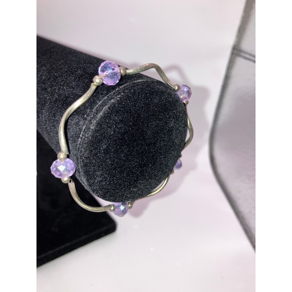 Homemade Lavender Crystals Silver-Tone Wave Stretch Bangle Bracelet! - Picture 4 of 5